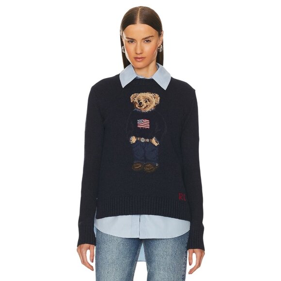 Polo Ralph Lauren Sweaters - Polo Ralph Lauren Bear Pullover in Navy Multi Medium New Womens Sweater
